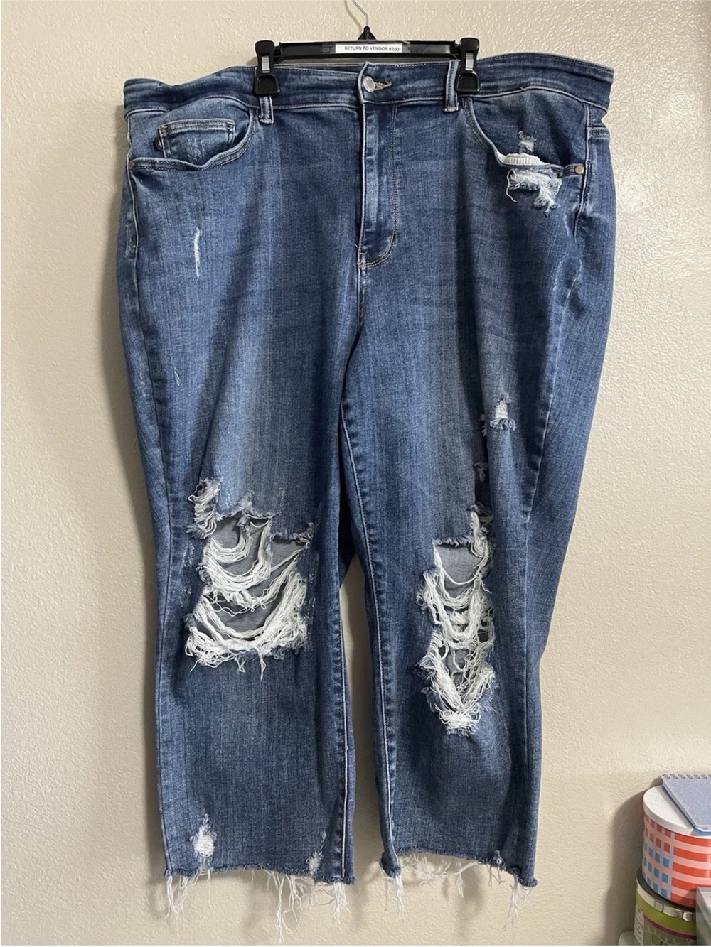Judy Blue Straight Fit Distressed Women's Blue Denim Jeans Size 22W